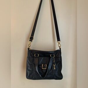 Fossil Becca Crossbody Satchel Bag Leather Black Brass crossbody Handbag